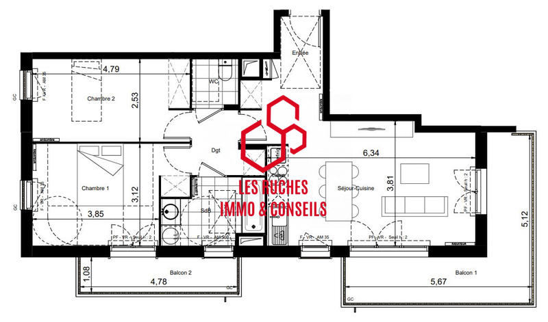 Appartement - 67 m² - 3 pièces