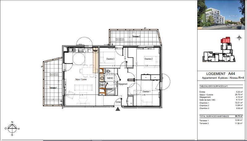 Appartement - 80 m² - 4 pièces