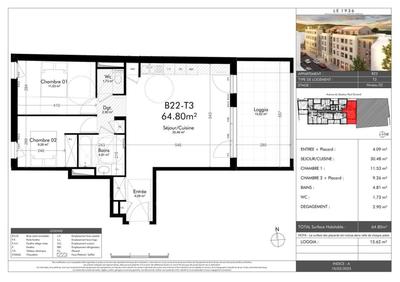 Appartement - 64 m² - 2 pièces