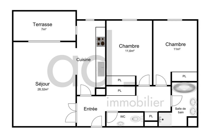 Appartement - 68 m² - 3 pièces