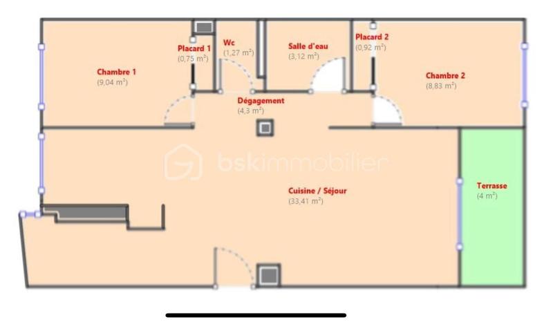 Appartement - 61 m² - 3 pièces