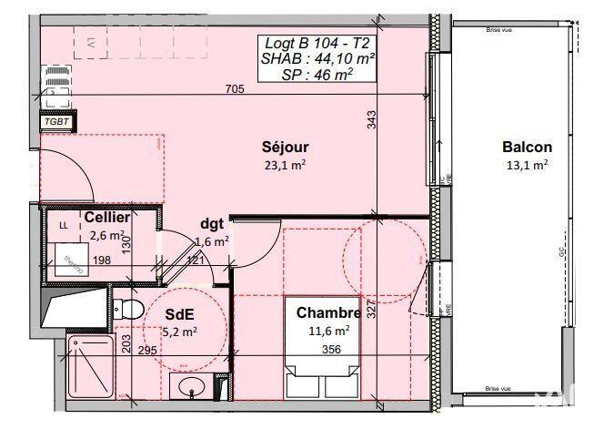 Appartement - 44 m² - 2 pièces