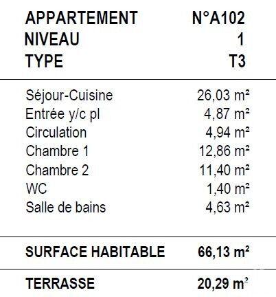 Appartement - 66 m² - 3 pièces