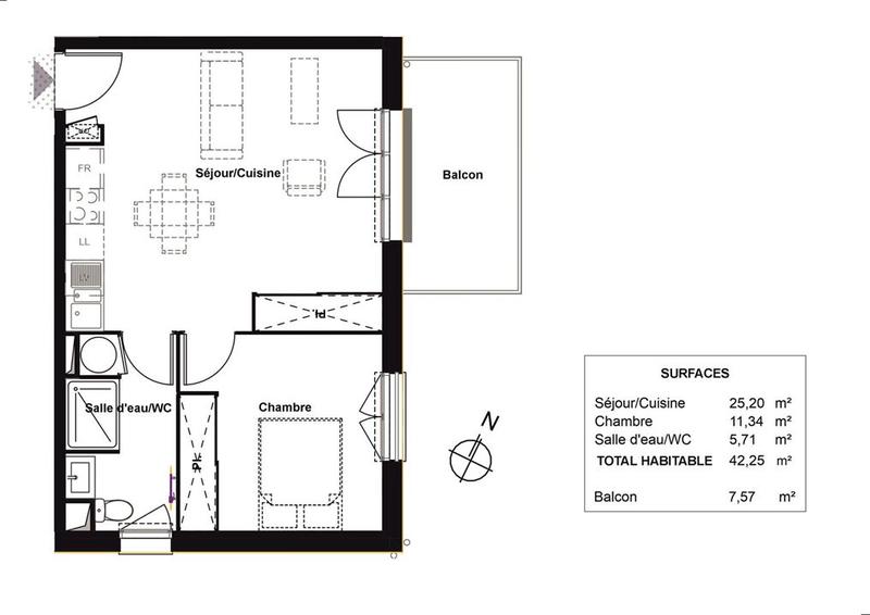 Appartement - 42 m² - 2 pièces