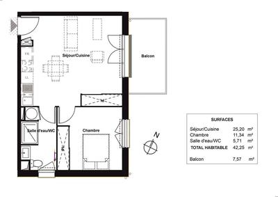 Appartement - 42 m² - 2 pièces