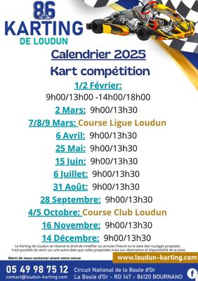 Kart compétition - calendrier 2025