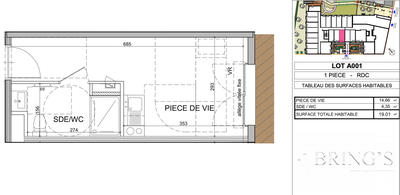 Appartement - 19 m² - 1 pièce