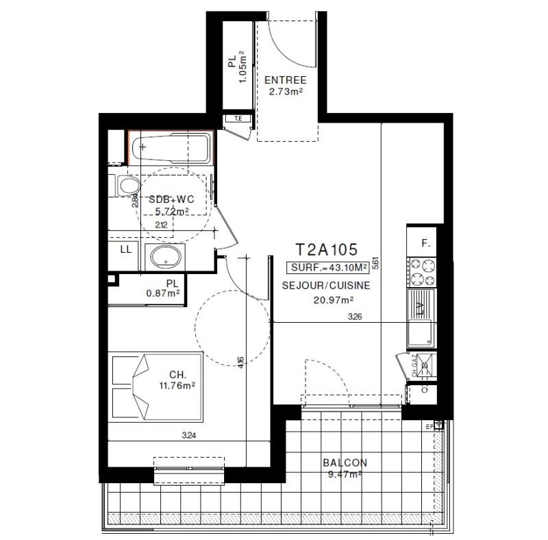 Appartement - 43 m² - 2 pièces