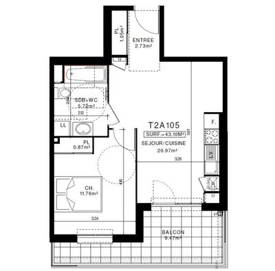 Appartement - 43 m² - 2 pièces