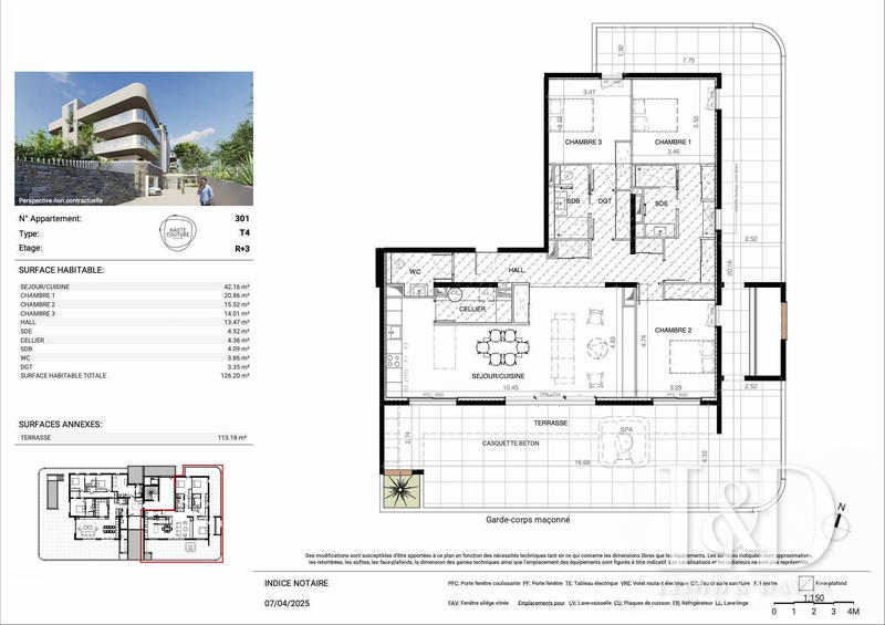 Appartement - 126 m² - 4 pièces