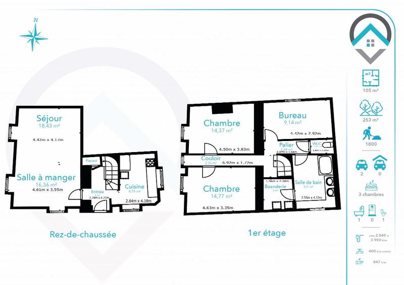 Maison - 105 m² - 4 pièces