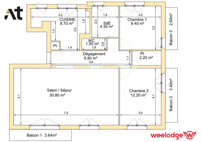 Appartement - 75 m² - 3 pièces