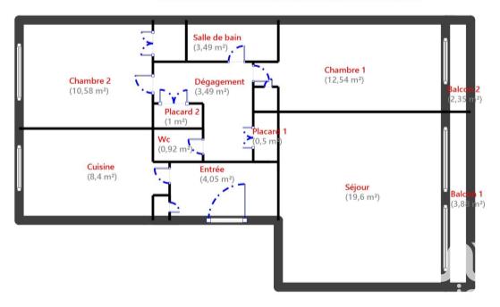 Appartement - 64 m² - 3 pièces
