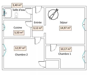 Appartement - 50 m² - 3 pièces