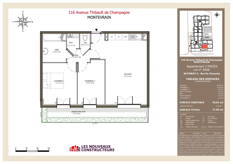 Appartement - 59 m² - 3 pièces