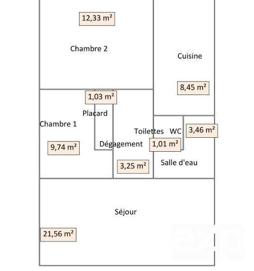Appartement - 61 m² - 3 pièces