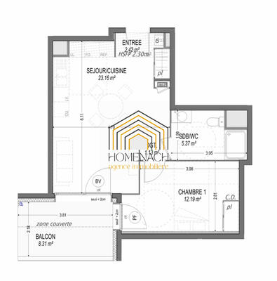 Appartement - 44 m² - 2 pièces