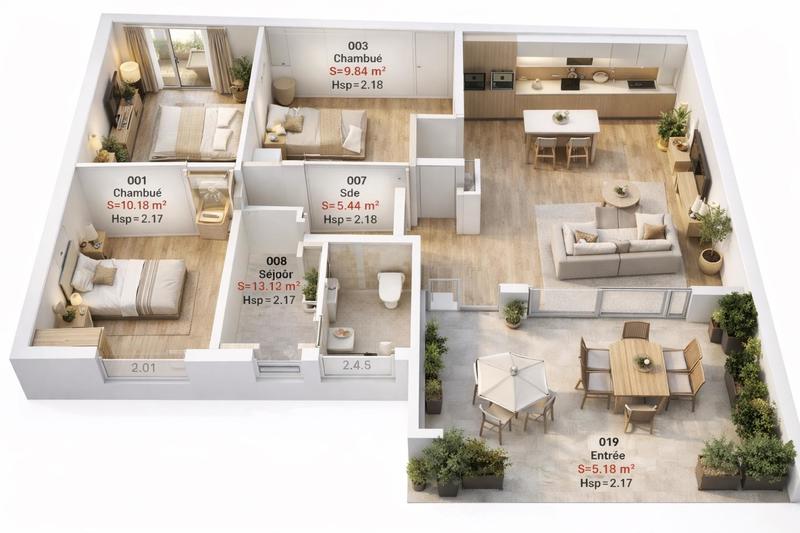 Appartement - 96 m² - 6 pièces