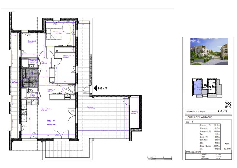 Appartement - 91 m² - 4 pièces