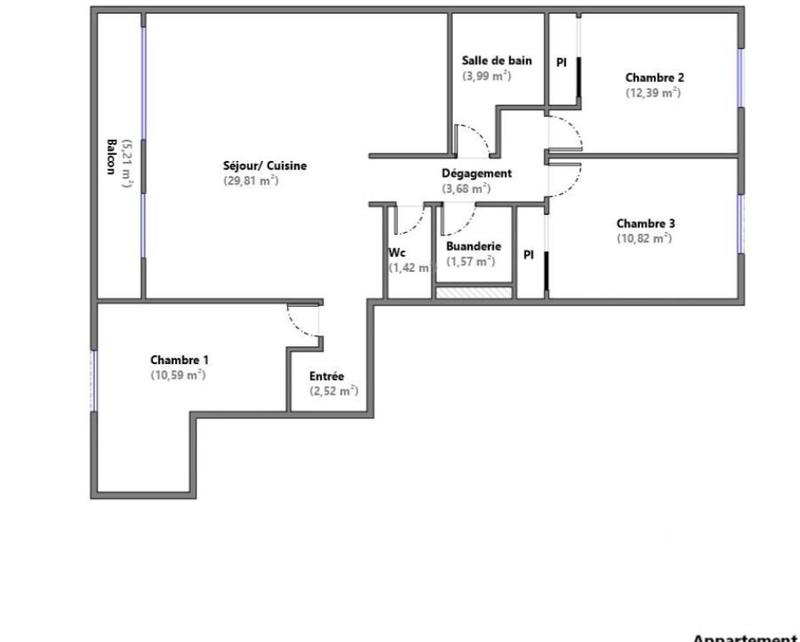 Appartement - 77 m² - 5 pièces