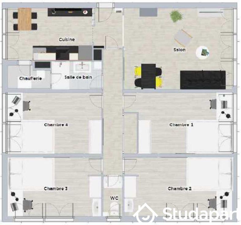 Chambre - 14 m² - 1 pièce