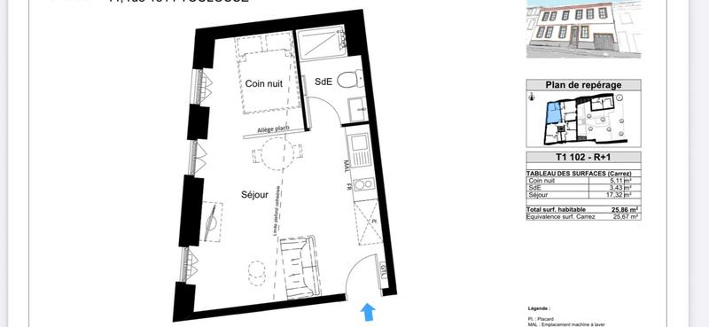 Appartement - 25 m² - 2 pièces