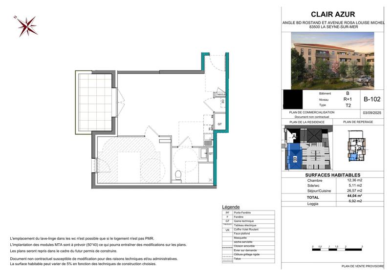 Appartement - 44 m² - 2 pièces