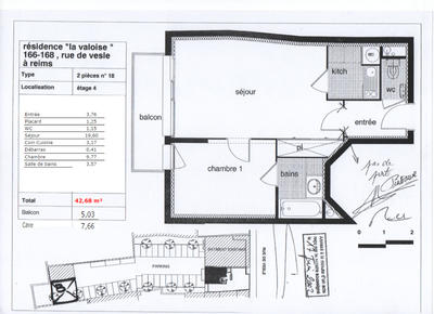 Appartement - 43 m² - 2 pièces