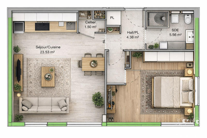 Appartement - 48 m² - 2 pièces