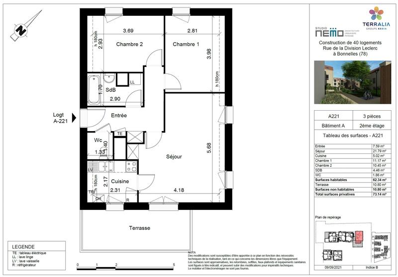 Appartement - 62 m² - 3 pièces
