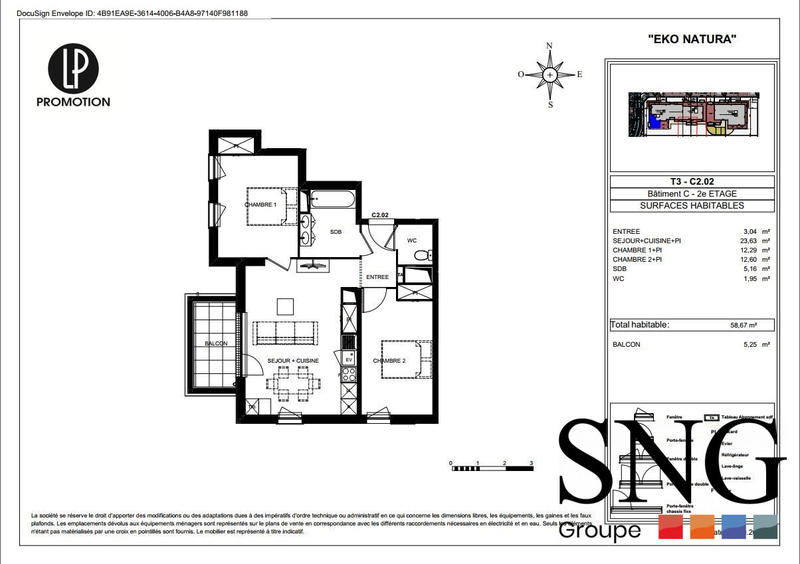 Appartement - 59 m² - 3 pièces