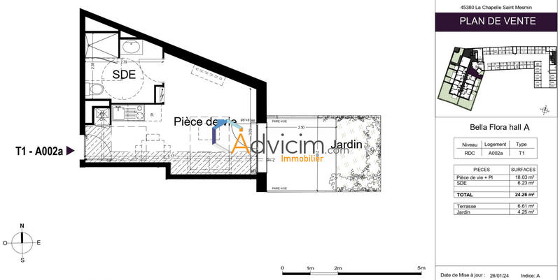 Appartement - 24 m² - 1 pièce