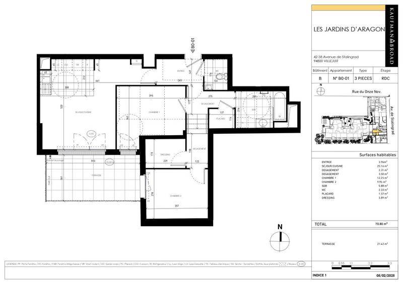 Appartement - 70 m² - 3 pièces