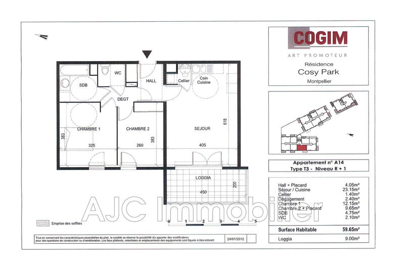 Appartement - 59 m² - 3 pièces
