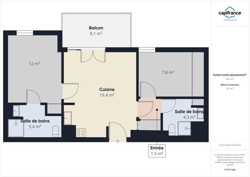 Appartement - 54 m² - 3 pièces