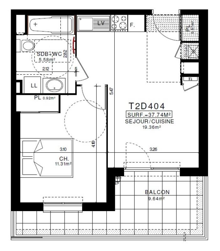 Appartement - 37 m² - 2 pièces