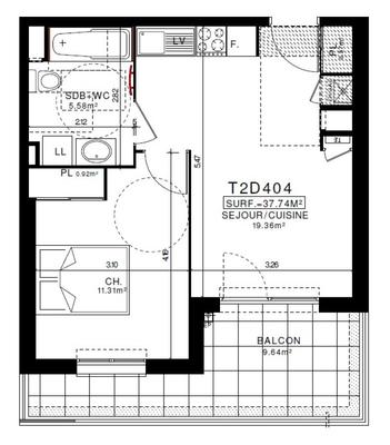 Appartement - 37 m² - 2 pièces