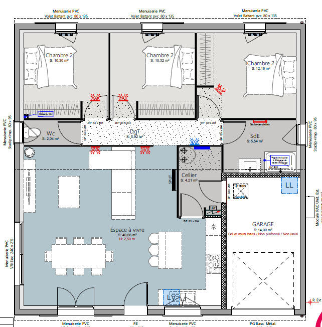 Maison - 90 m² - 5 pièces