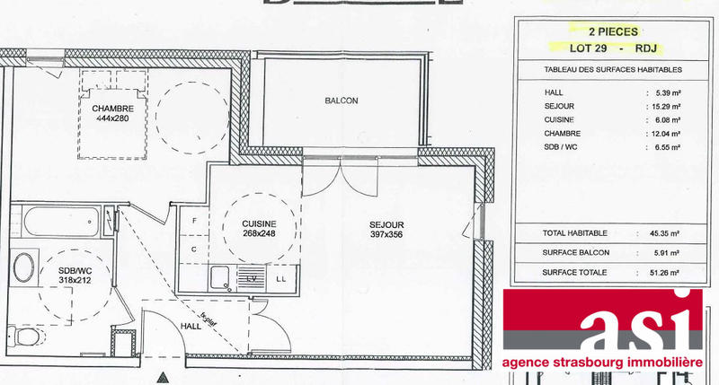 Appartement - 45 m² - 2 pièces
