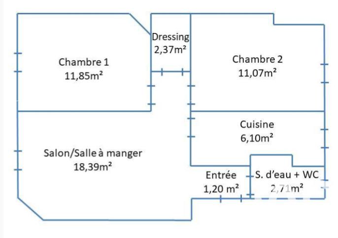Appartement - 55 m² - 3 pièces