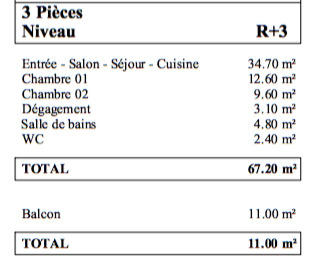 Appartement - 67 m² - 3 pièces