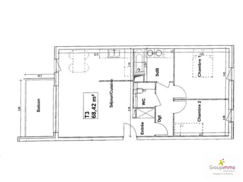 Appartement - 68 m² - 3 pièces