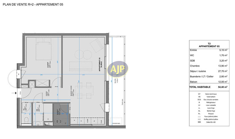 Appartement - 54 m² - 2 pièces
