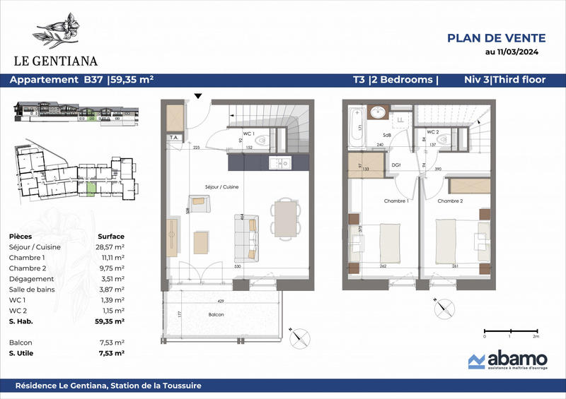Appartement - 59 m² - 3 pièces