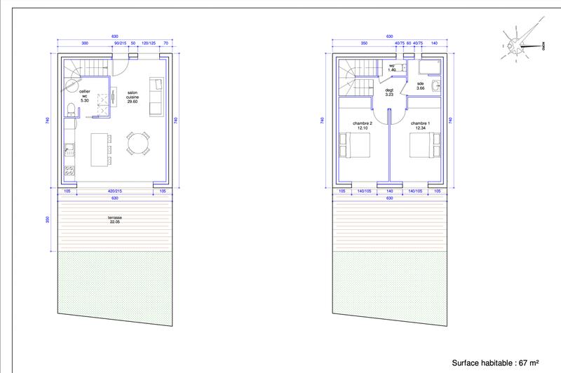 Maison - 67 m² - 3 pièces