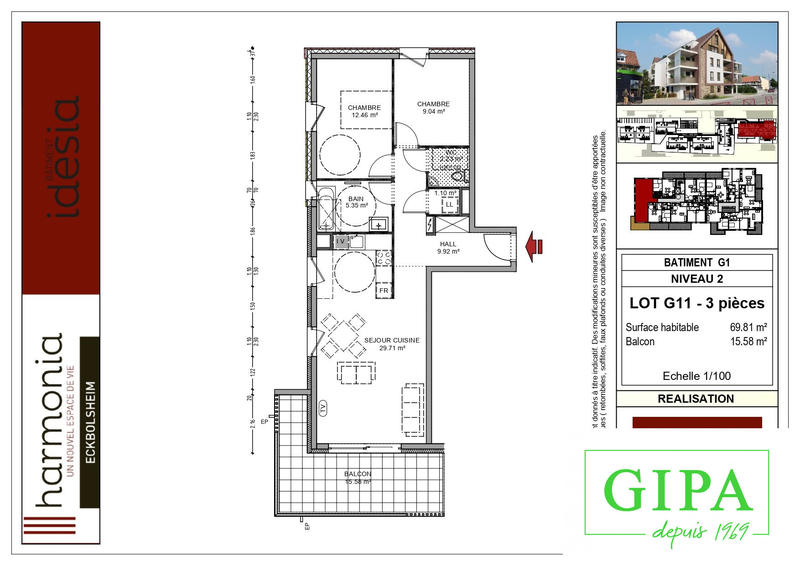 Appartement - 70 m² - 3 pièces