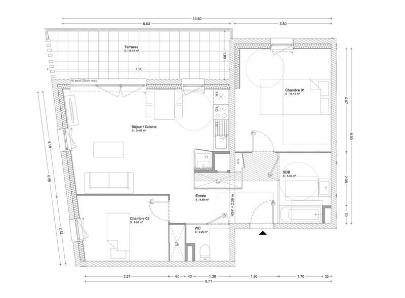 Appartement - 66 m² - 3 pièces