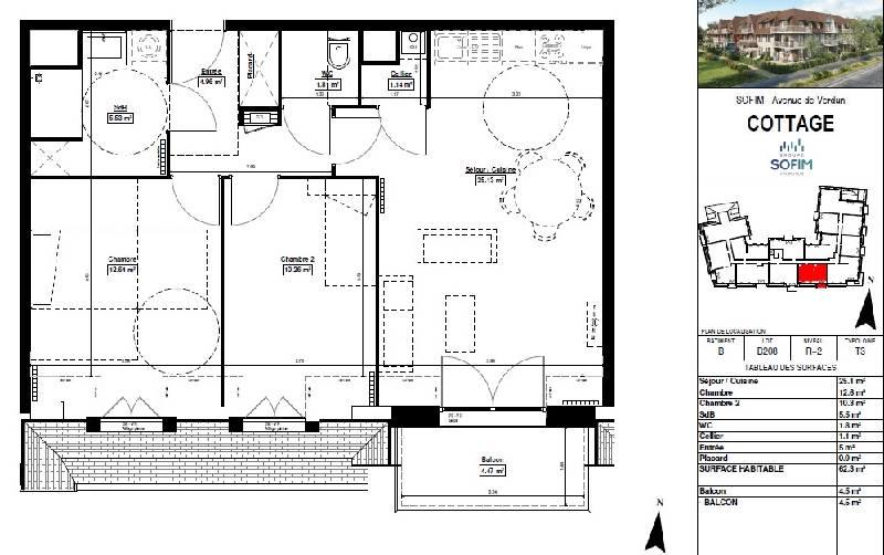 Appartement - 62 m² - 3 pièces