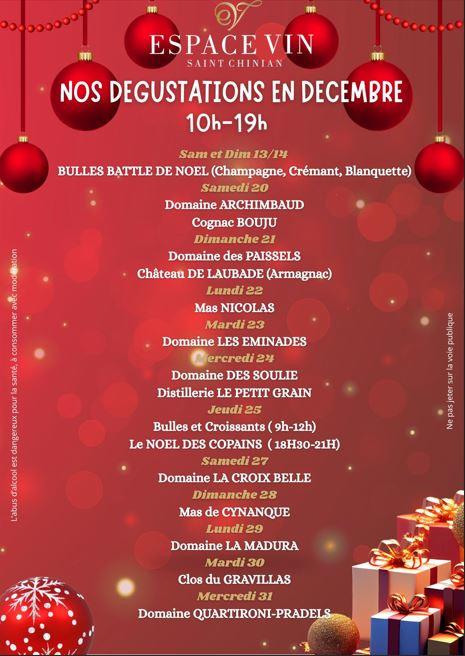 Animations de l'Espace Vin - Mois de Décembre