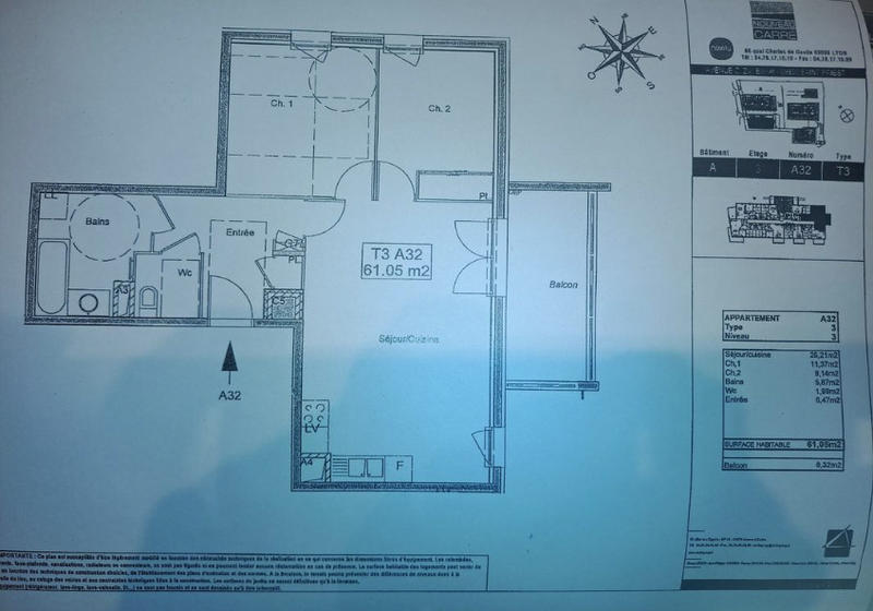 Appartement - 61 m² - 3 pièces